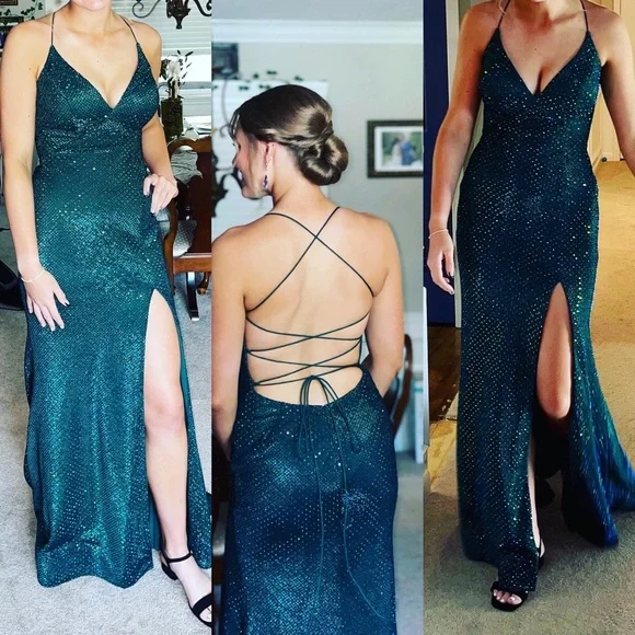 ellie wilde | Dresses | Emerald Green Lace Back Gown | Poshmark